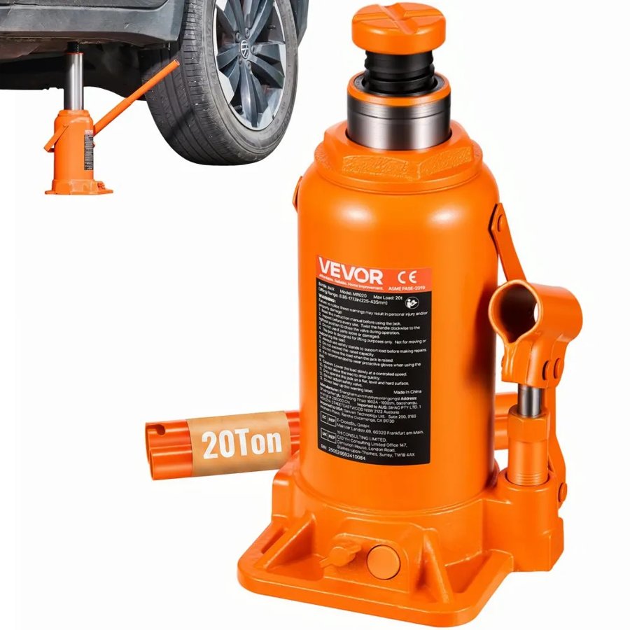 VEVOR 20 Ton Hydraulic Bottle Jack – 8.9-17.1 in. Lift