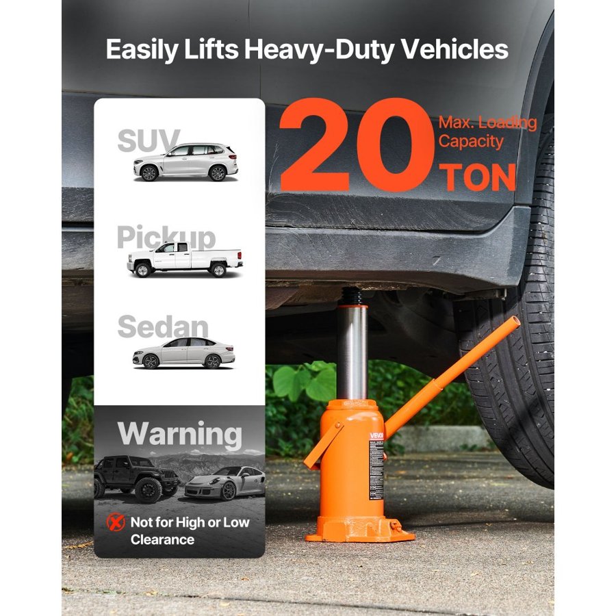 VEVOR 20 Ton Hydraulic Bottle Jack – 8.9-17.1 in. Lift
