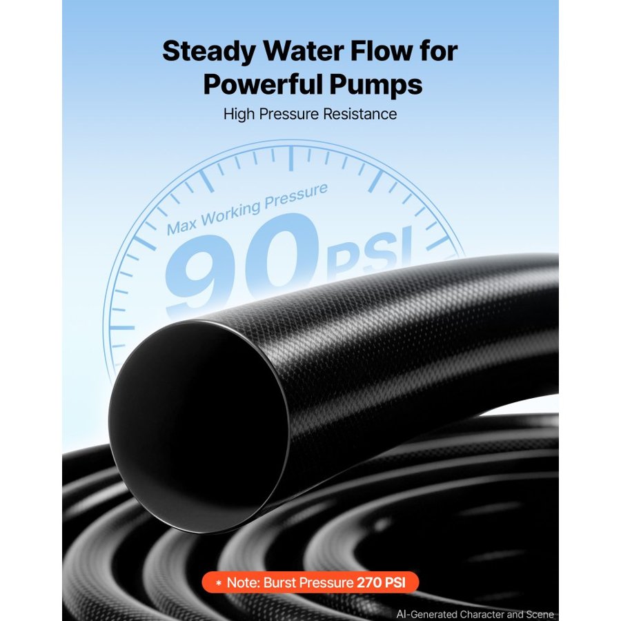 VEVOR Discharge Hose 1-1/2" x 30.48 m PVC Lay Flat Backwash Water Pump Hose, for Swimming Pool Sand Filter Sump Pump, Heavy Duty, Water Transfer Drainage, Weather & Burst-Resistant, with Clamps, Black
