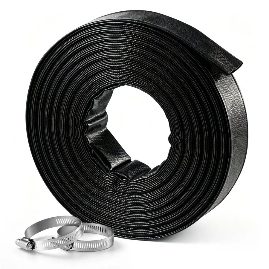 VEVOR Discharge Hose 2" x 30.48 m PVC Lay Flat Backwash Water Pump Hose, for Swimming Pool Sand Filter & Sump Pump, Heavy Duty, Water Transfer Drainage, Weather & Burst-Resistant, with Clamps, Black