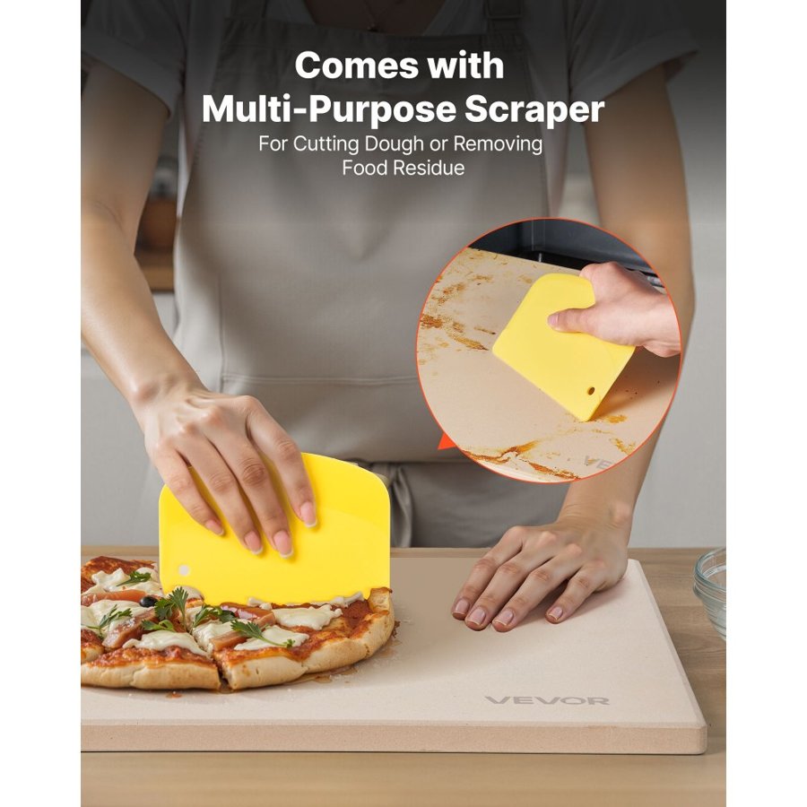 VEVOR Pizza Stone, 38 x 30 cm Rectangular Cordierite Pizza Stone, Extra Large Baking-Stone with Scraper, 15 mm Thick Heat-Resistant Cordierite, for Kitchen Oven, Baking Bread & Pizzas, BBQ Grilling
