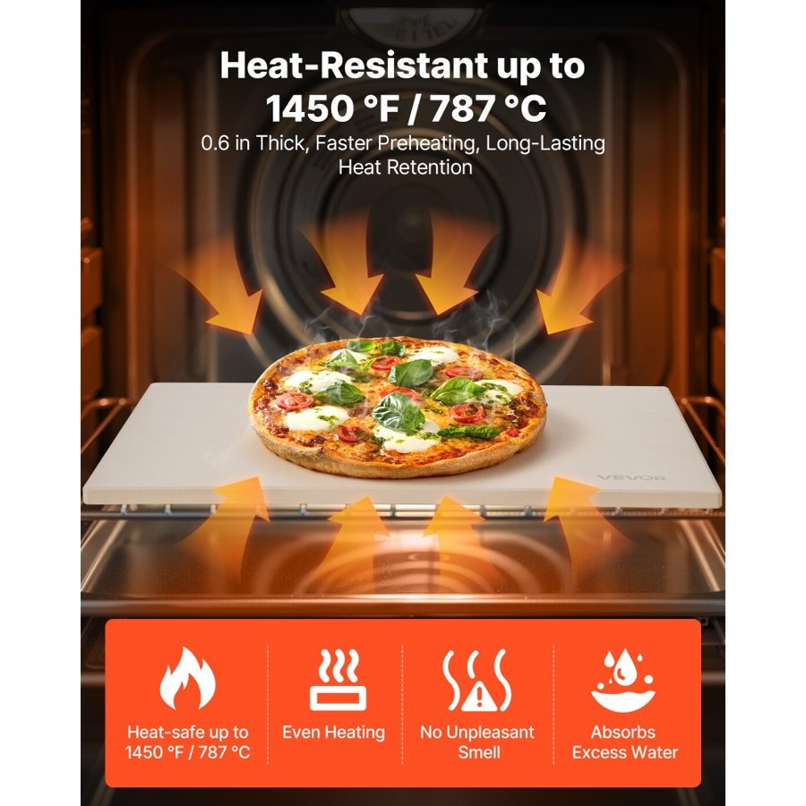 VEVOR Pizza Stone, 508 x 355 mm Rectangular Cordierite Pizza Stone, Extra Large Baking-Stone with Aluminum Peel, 15 mm Thick Heat-Resistant Cordierite, for Oven, Baking Bread & Pizzas, BBQ Grilling