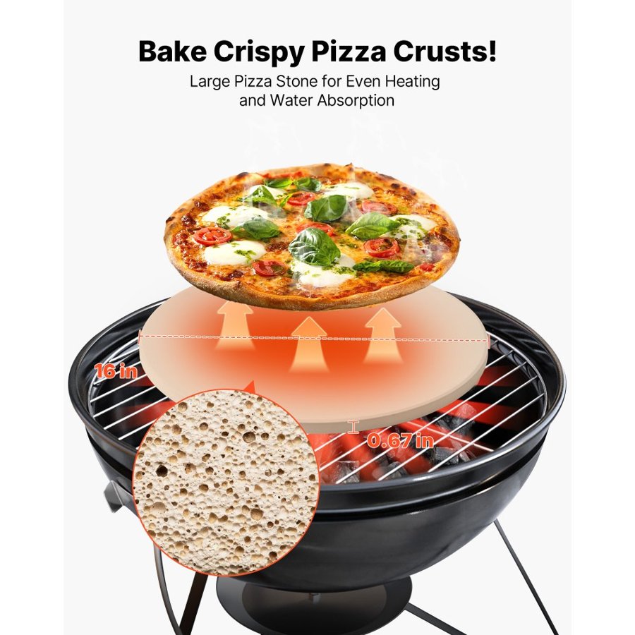 VEVOR Pizza Stone, 406 mm Round Cordierite Pizza Stone, Extra Large Baking-Stone with a Durable Stand, 17 mm Thickness Heat-Resistant Cooking Cordierite, for Kitchen Oven, Baking Pizzas, BBQ Grilling