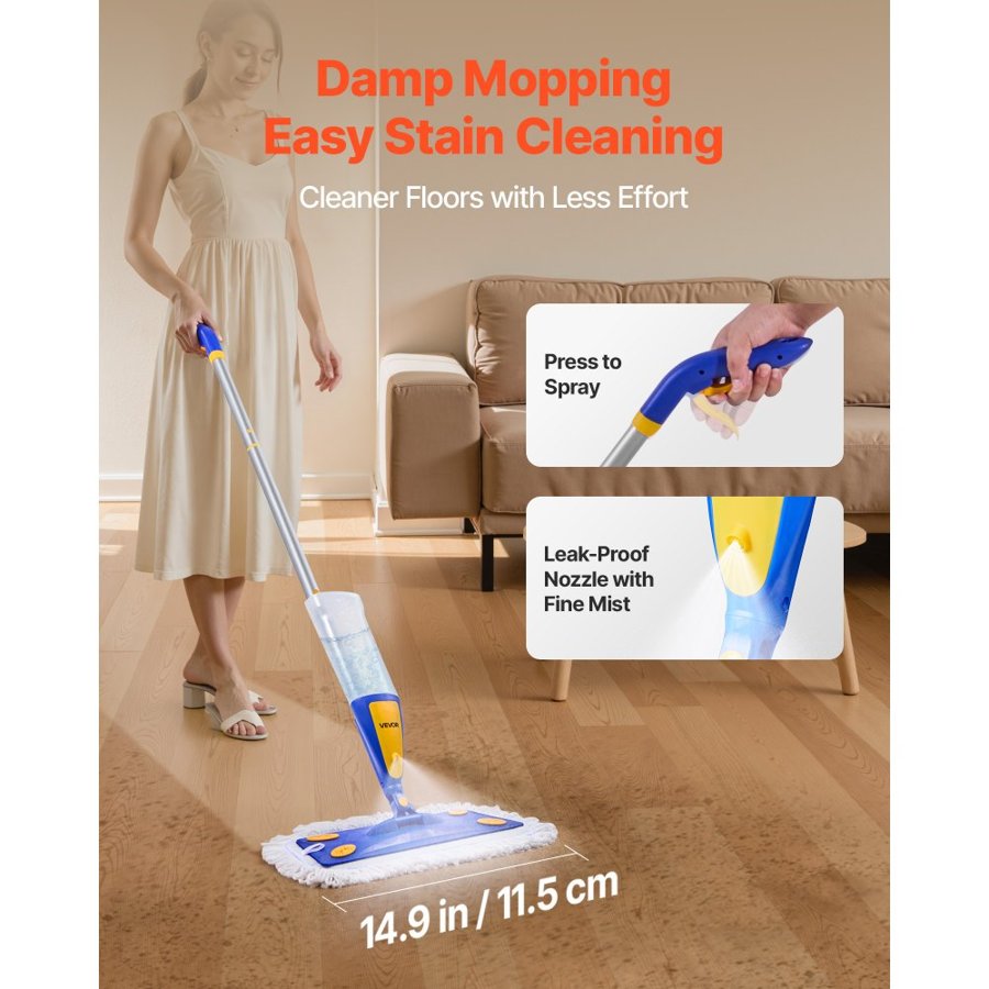 VEVOR Spray Mop with Washable Pads – 27 oz Tank, 3 Pads