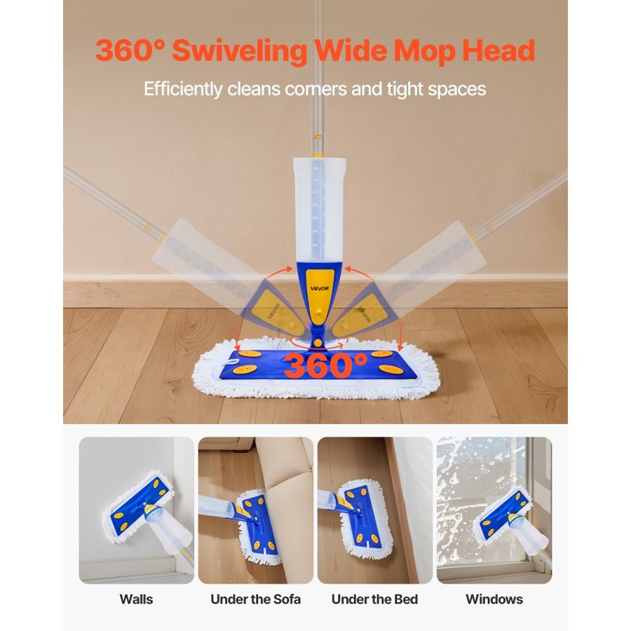 VEVOR Spray Mop with Washable Pads – 27 oz Tank, 3 Pads