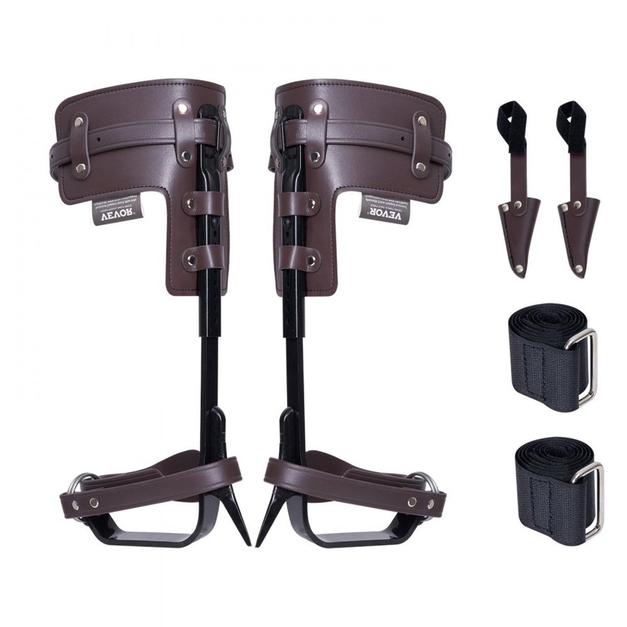 VEVOR Tree Climbing Spikes, 1 Pair Alloy Steel Climbing Spurs, 350lbs Load Capacity Tree Climbing Gear with Straps and Spike Protectors, Arborist Equipment for Climbers, Hunting, Fruit Picking, Brown
