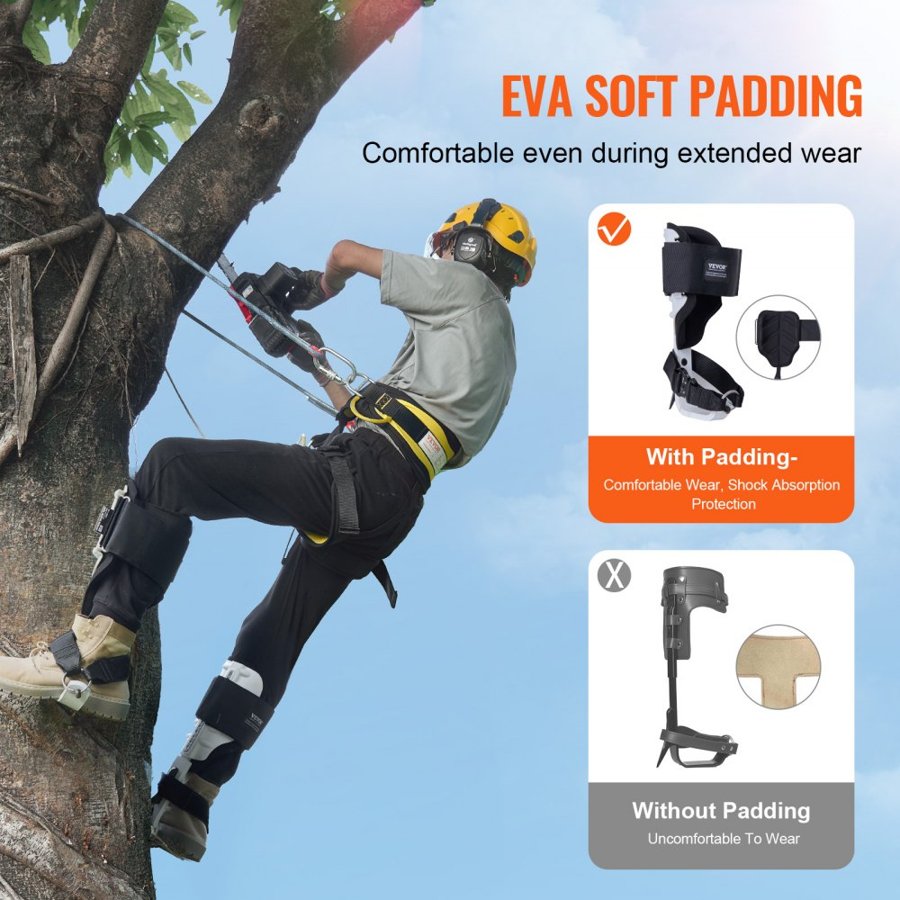VEVOR Tree Climbing Spikes, 1 Pair Aluminum Climbing Spurs, 350lbs Load Capacity Tree Climbing Gear with Straps and Spike Protectors, Arborist Equipment for Climbers, Hunting, Fruit Picking, White