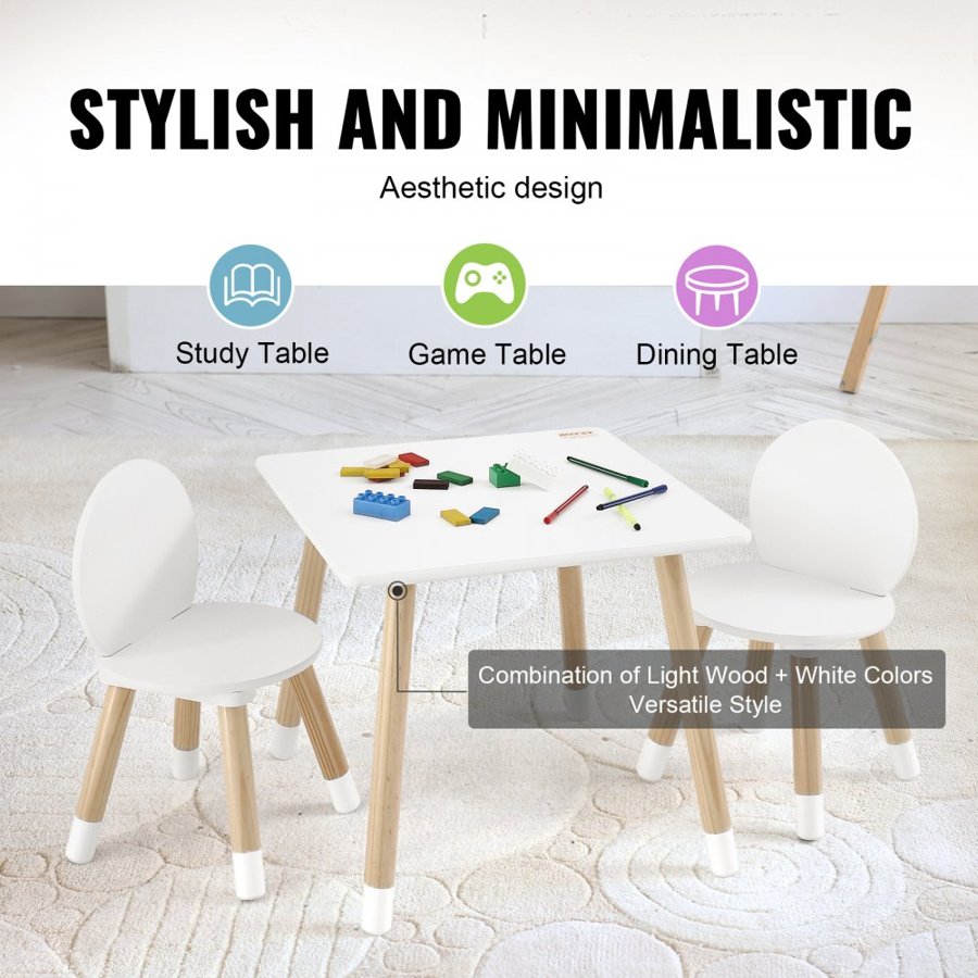 VEVOR Kids Table and 2 Chairs Set, Toddler Table and Chair Set, Children Multi-Activity Table for Art, Craft, Reading, Learning