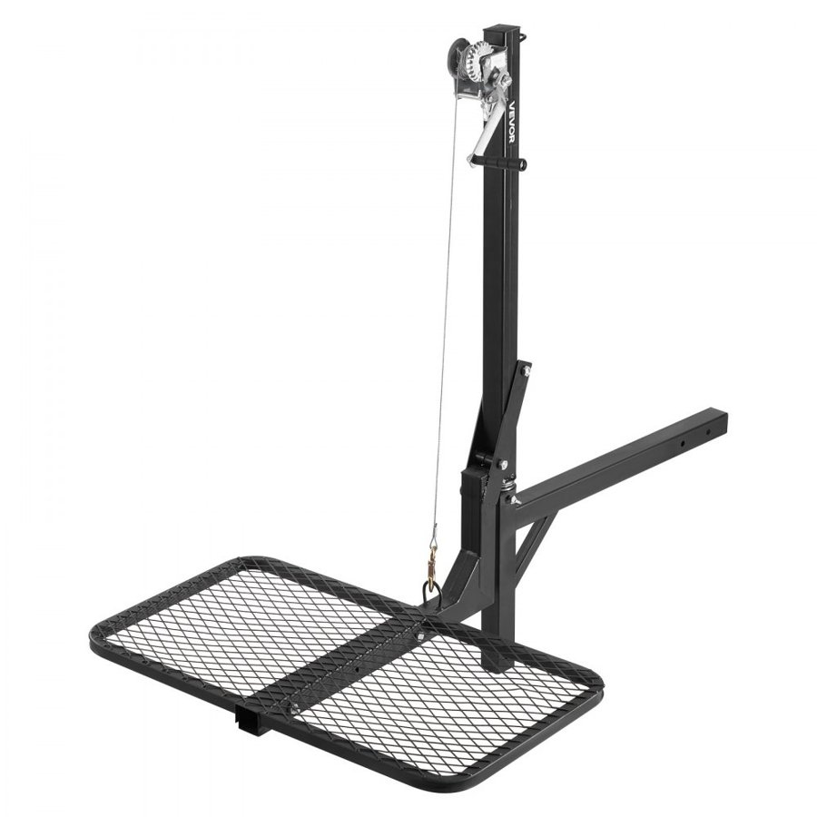 VEVOR Hitch Deer Hoist with Lifting System Platform, 300 lbs Load Capacity, Game Hoist Winch Lift with 2-inch Receiver, 360-Degree Swivel Shaft & Foldable, Hitch-Mounted Deer Hanger for Moving Game