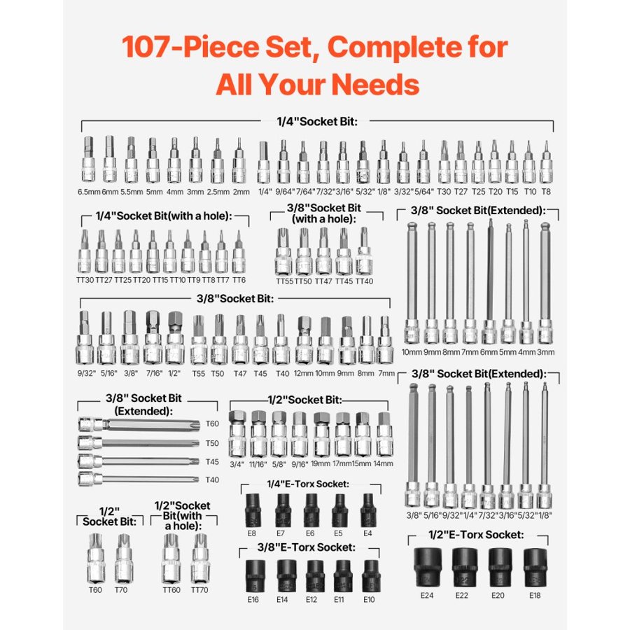 VEVOR hex bit socket set — SAE and Metric Durable Tool Kit