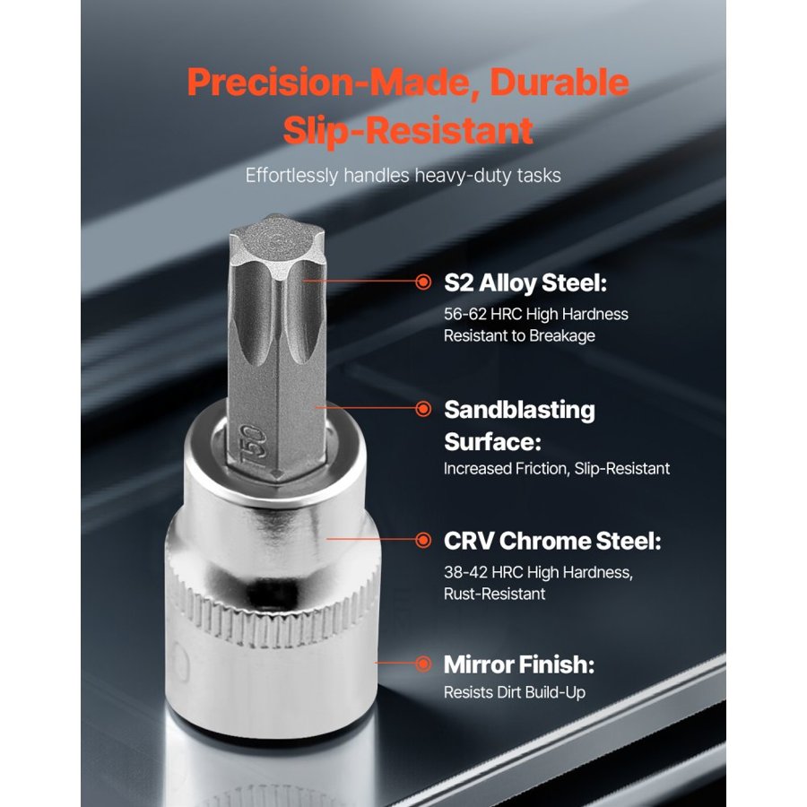 VEVOR Socket Star Set – 13-Piece, T8-T60, S2 Steel, 3 Drives