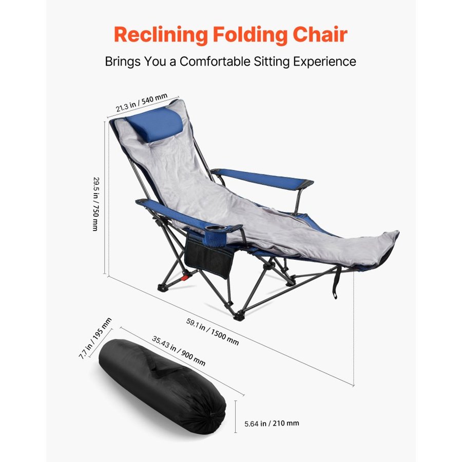 VEVOR Folding Reclining Camp Chair – 4 Positions, 220 Lbs