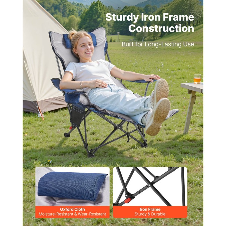 VEVOR Folding Reclining Camp Chair – 4 Positions, 220 Lbs