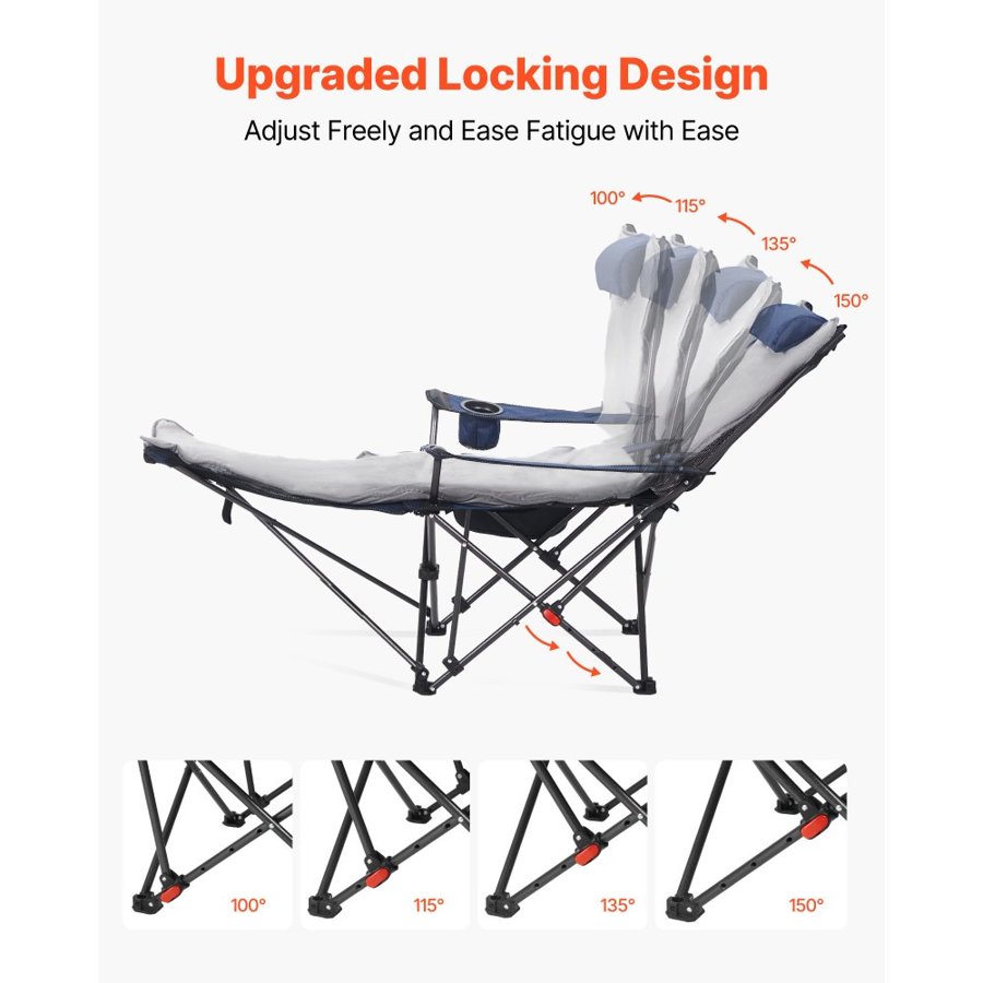 VEVOR Folding Reclining Camp Chair – 4 Positions, 220 Lbs