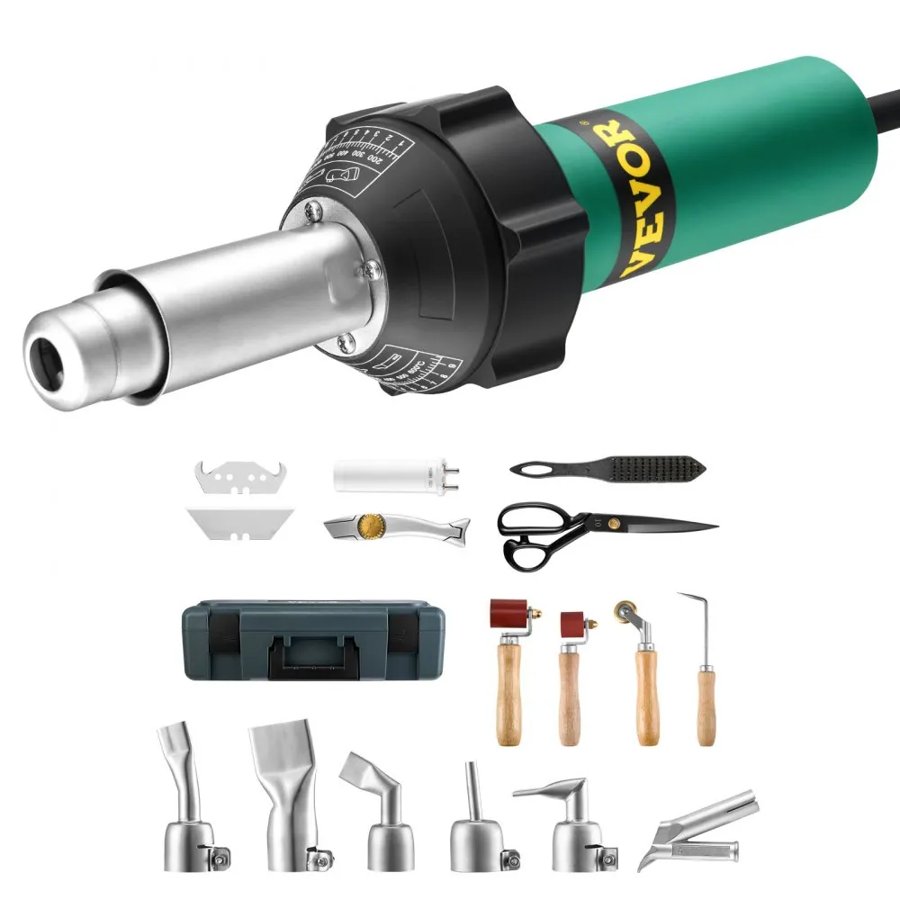 VEVOR Hot Air Plastic Welder, 1600W Hot Air Torch Pistol, 122-1112℉ PVC TPO Vinyl Heat Gun Welding Torch, Plastic Roofing Welding Kit with 17 Accessories- Toolbox, Nozzle, Roller, Blades for PP/PE/PVC