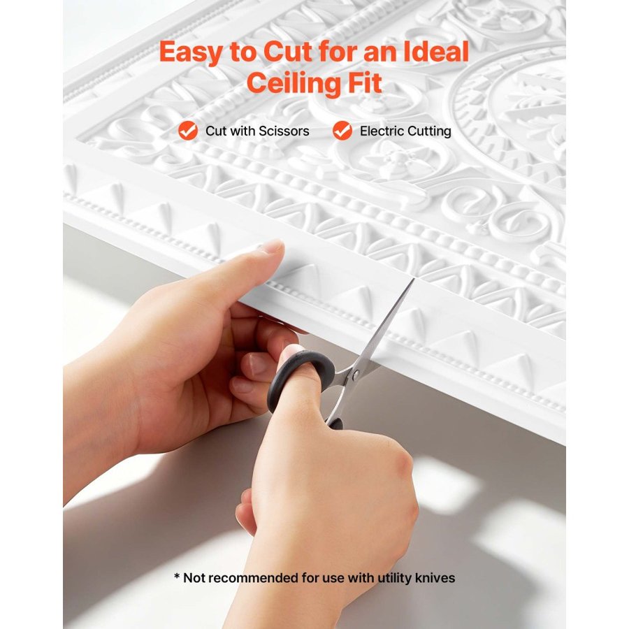 VEVOR 605x605mm PVC Ceiling Tiles 12-Pack White 3D Geometric Panels, Smooth PVC Sheet for Drop Grid, Impact-Resistant, Paintable Surface, Easy Cut, Modern Decorative Style for Home, Office