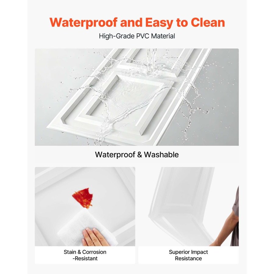 VEVOR 605x1215mm PVC Ceiling Tiles 12-Pack White 3D Textured Accent Panels, Smooth PVC Sheet for Drop Grid, Impact-Resistant, Paintable Surface, Easy Cut, Modern Decorative Style for Home, Office Area