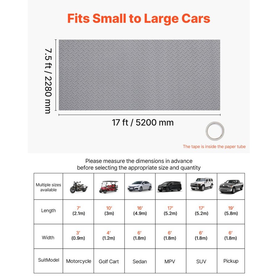 VEVOR Garage Floor Roll Out Mats – 7.5 x 17 ft, 2.2 mm PVC