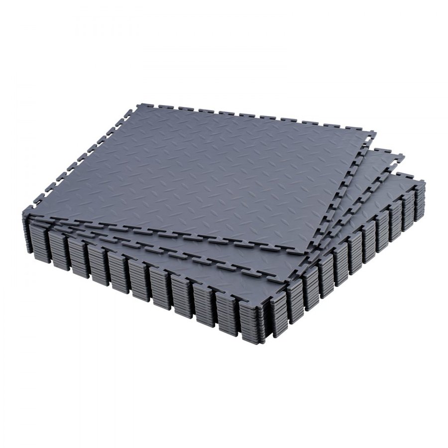 VEVOR Garage Floor Tiles Interlocking, 16 Pack 513 x 513 x 5 mm Interlocking Modular Garage Flooring Tiles, Diamond Plate Slip-Resistant PVC Mats for Workshop,Warehouse,Tool Room, Graphite Gray