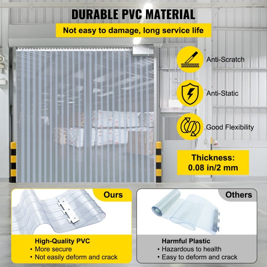 PVC Plastic Door Curtain Smooth Door Bulk Roll 200mm Width x 2mm Thickness x 50m Length