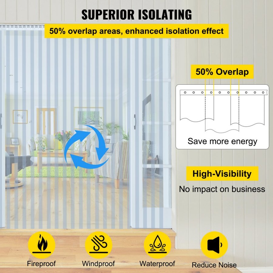 PVC Plastic Door Curtain Smooth Door Bulk Roll 200mm Width x 2mm Thickness x 50m Length
