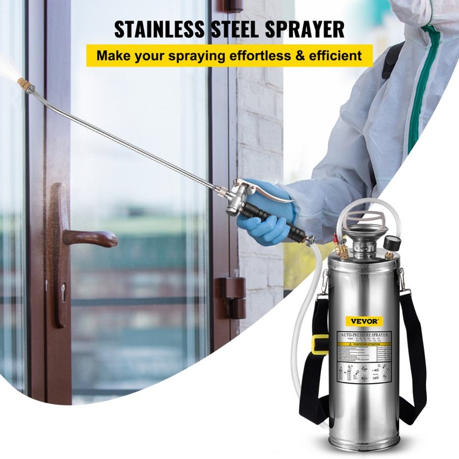 VEVOR Stainless Steel Sprayer 10L Household Gardening and Floor Cleaning Sprayer, Suitable for the Current Neds of Industry, Agriculture, Commerce, Medicine and Other Industries