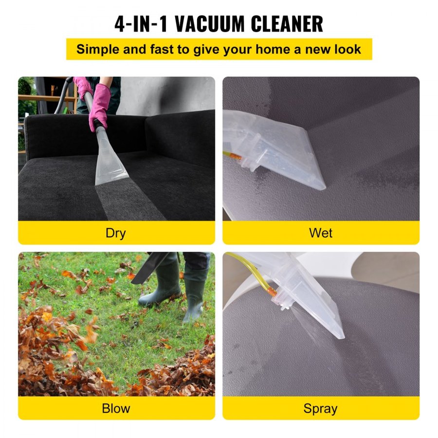 VEVOR Wet Dry Vacuum Cleaner, 20.1 L 2 Peak HP, 4-in-1 Portable Shop Vacuum w/ Blow & Spray Function, Remote Control, HEPA & Sponge Filtration, 5 Brush for Household, Car