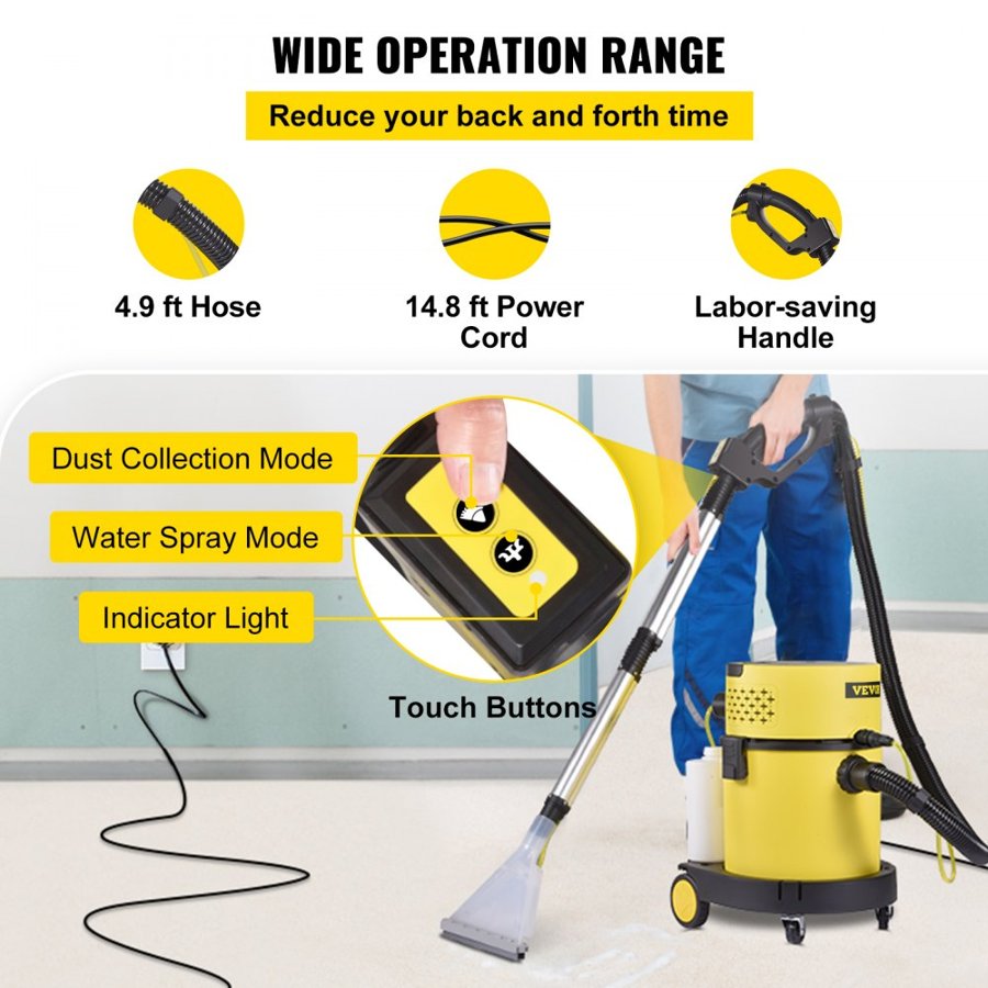 VEVOR Wet Dry Vacuum Cleaner, 20.1 L 2 Peak HP, 4-in-1 Portable Shop Vacuum w/ Blow & Spray Function, Remote Control, HEPA & Sponge Filtration, 5 Brush for Household, Car