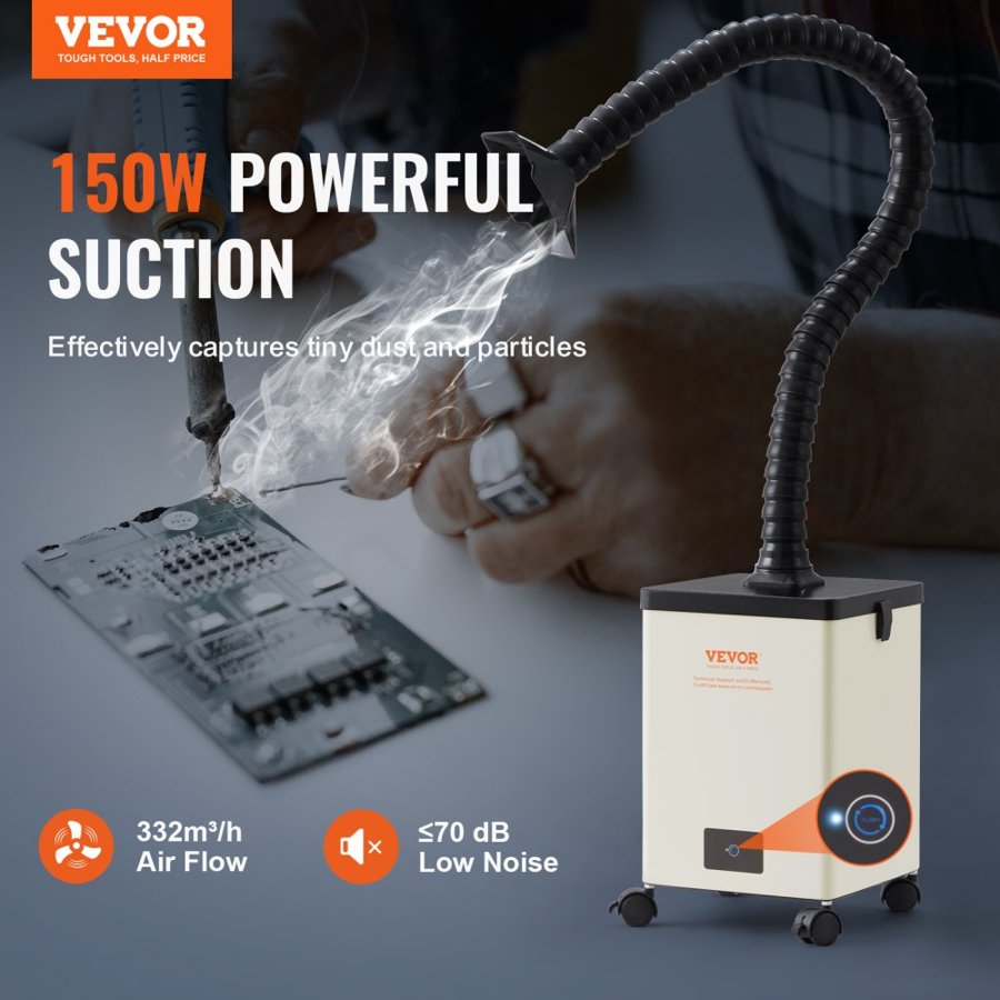 VEVOR 150W Soldering Fume Smoke Extractor 3-Stage Filters 332 m³/h Air Flow
