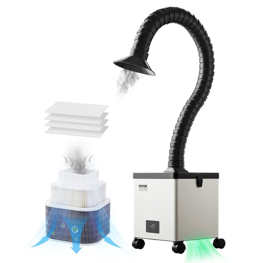 VEVOR Solder Fume Extractor, 85W Brushless Soldering Smoke Absorber with 3-Stage Filters & 3-Speed Adjustment, 200m³/h Strong Suction Solder Smoke Purifier for Soldering, Engraving, DIY Welding, Salon