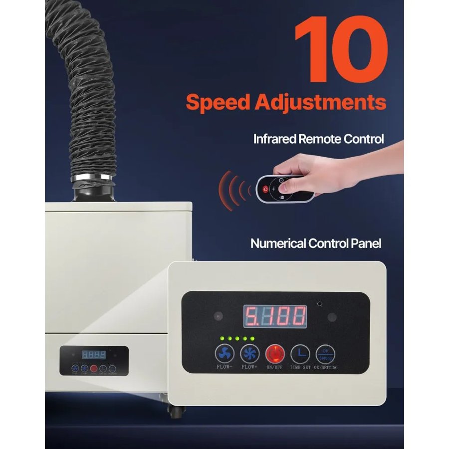 VEVOR Solder Fume Extractor, 459 m³/h Strong Suction Soldering Smoke Absorber with 280W Brushless Motor, 4-Stage Filters, 10-Speed & Remote Control Smoke Purifier for Soldering, Engraving, DIY Welding