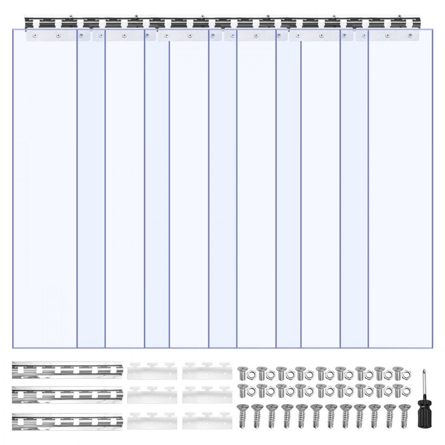 VEVOR Clear PVC Strip Curtain, 2.1 m Height x 0.96 m Width x 2 mm Thickness, 6 PCS Walk in Freezer Cooler Curtain Strips, Smooth Waterproof Plastic Door Strips for Warehouse, Freezer, Garage Doors