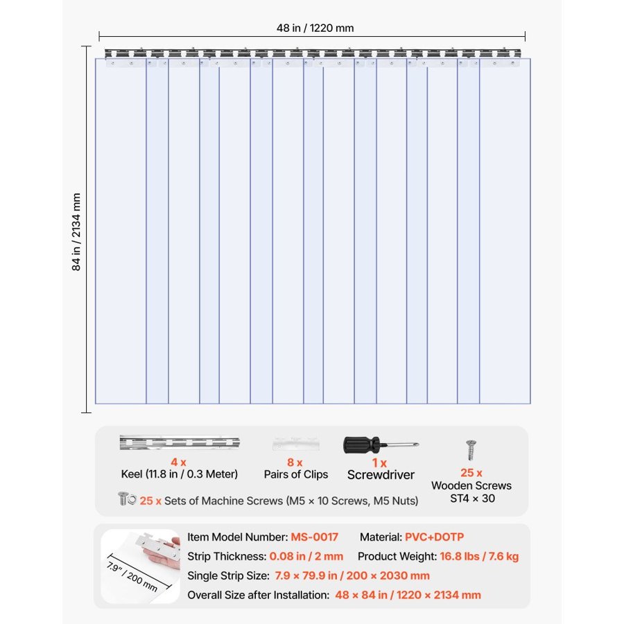 VEVOR Cooler Strip Curtains – 84×48 inch, 0.08 inch Thick