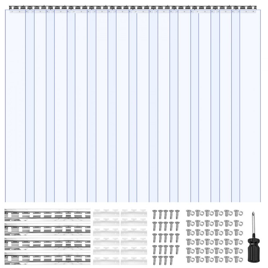 VEVOR Clear PVC Strip Curtain, 2.4 m Height x 1.8 m Width x 2 mm Thickness, 12 PCS Walk in Freezer Cooler Curtain Strips, Smooth Waterproof Plastic Door Strips for Warehouse, Freezer, Garage Doors