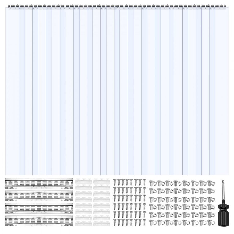 VEVOR Clear PVC Strip Curtain, 2.4 m Height x 2.4 m Width x 2 mm Thickness, 16 PCS Walk in Freezer Cooler Curtain Strips, Smooth Waterproof Plastic Door Strips for Warehouse, Freezer, Garage Doors