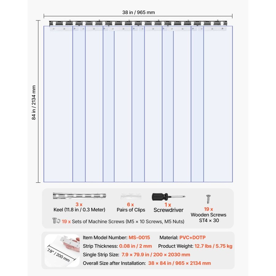 VEVOR Clear PVC Strip Curtains – 84"×38", 0.08", 6 PCS