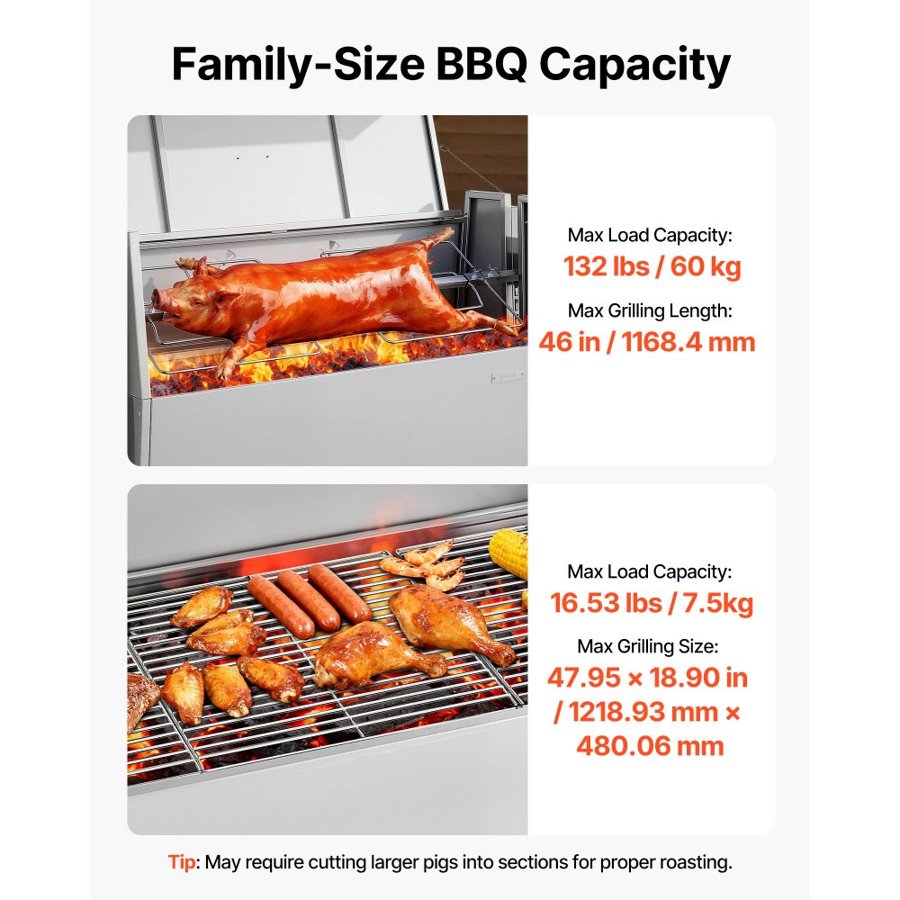 VEVOR Pig Roaster Rotisserie – 38W, 132LBS, 46", SUS304