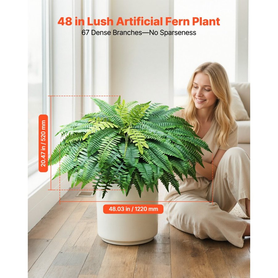 VEVOR Artificial Boston Fern Bush – 1219mm, 67 Fronds, 2pc