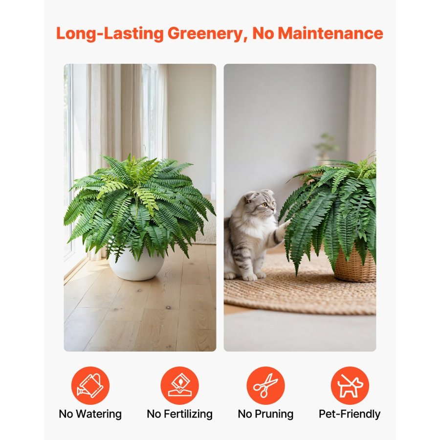 VEVOR Artificial Boston Fern Bush – 1219mm, 67 Fronds, 2pc