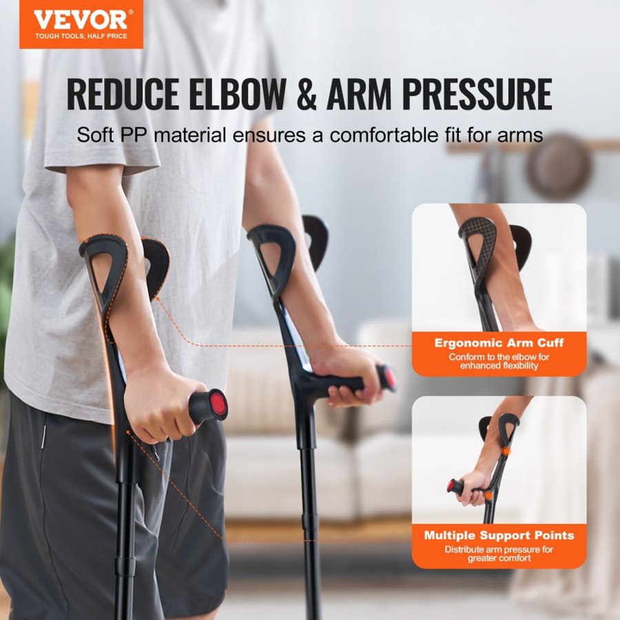VEVOR Folding Forearm Crutches – 1 Pair, 350 lbs Max Weight