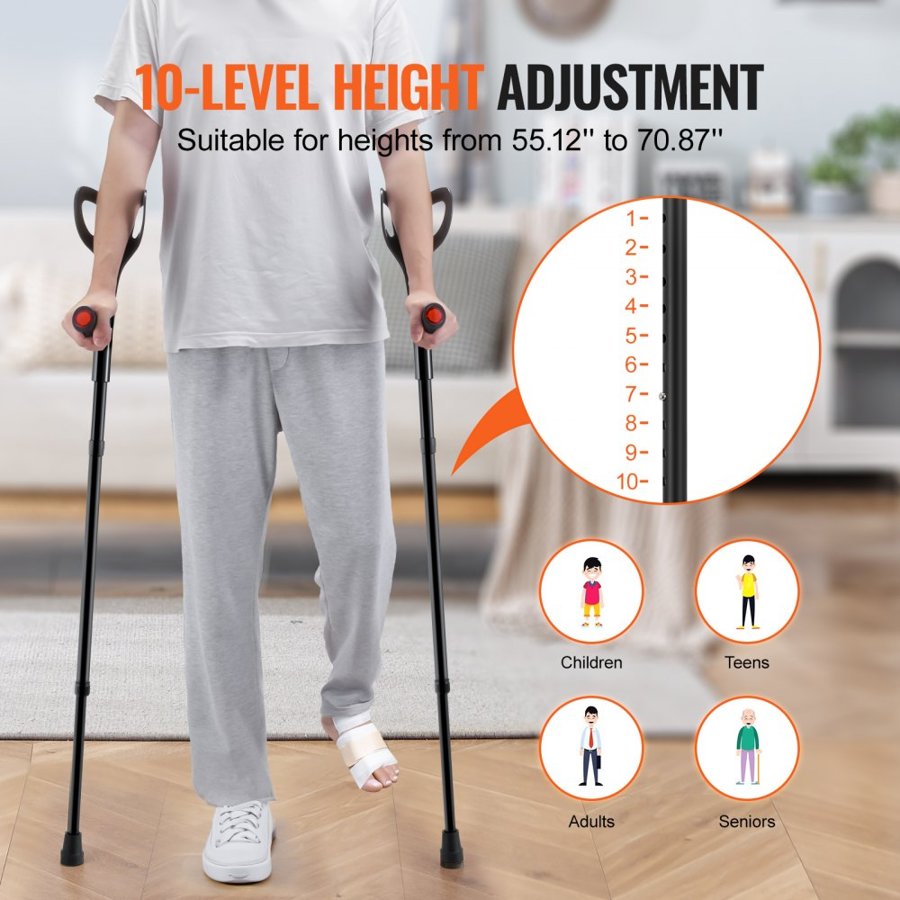 VEVOR Folding Forearm Crutches – 1 Pair, 350 lbs Max Weight