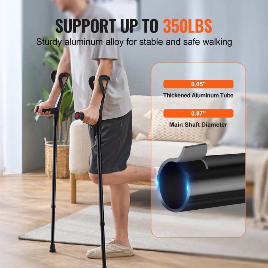 VEVOR Folding Forearm Crutches – 1 Pair, 350 lbs Max Weight