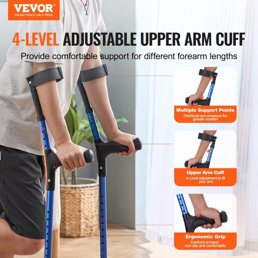 VEVOR Crutches For Walking - 11 Level Height Adjustment