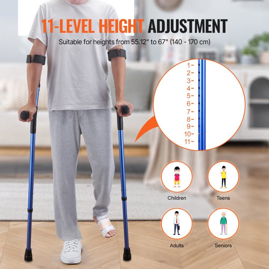 VEVOR Crutches For Walking - 11 Level Height Adjustment