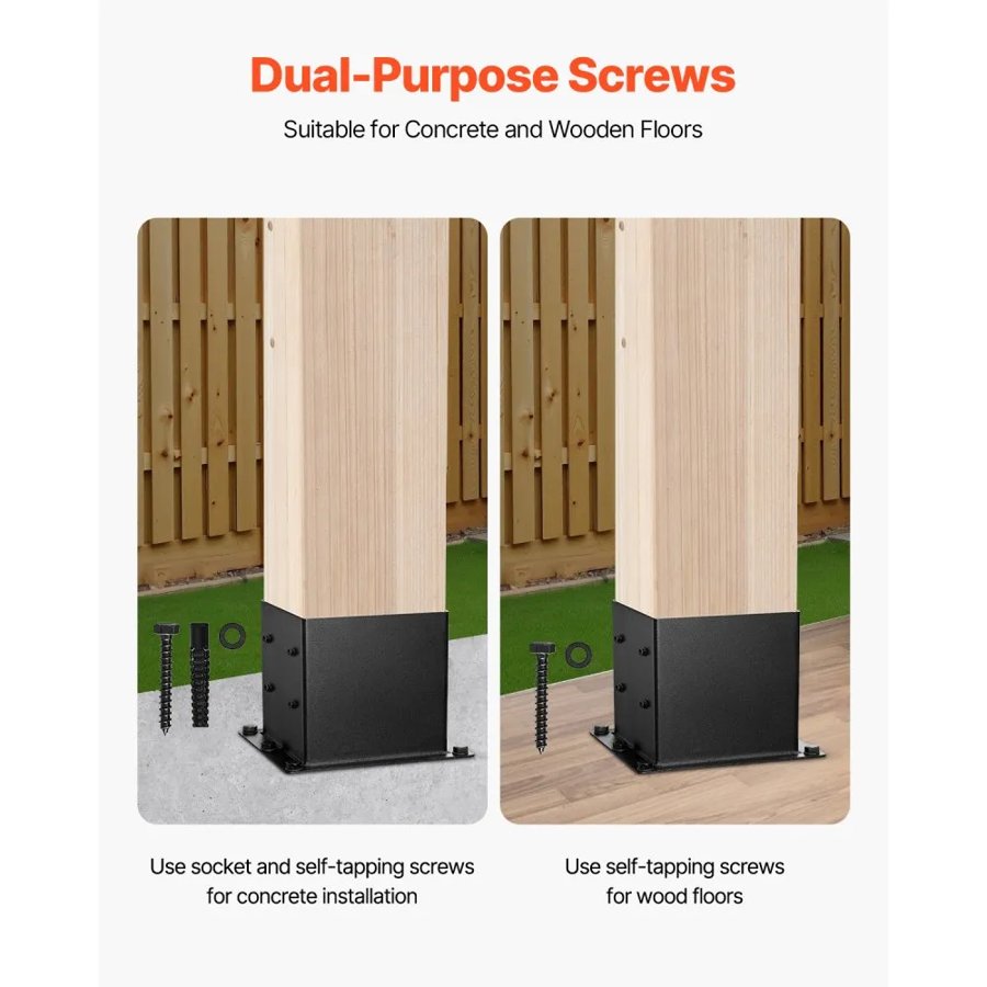 VEVOR 4x4 Post Base – 8 Pcs, 3.6x3.6 inch, 0.08 inch Thick