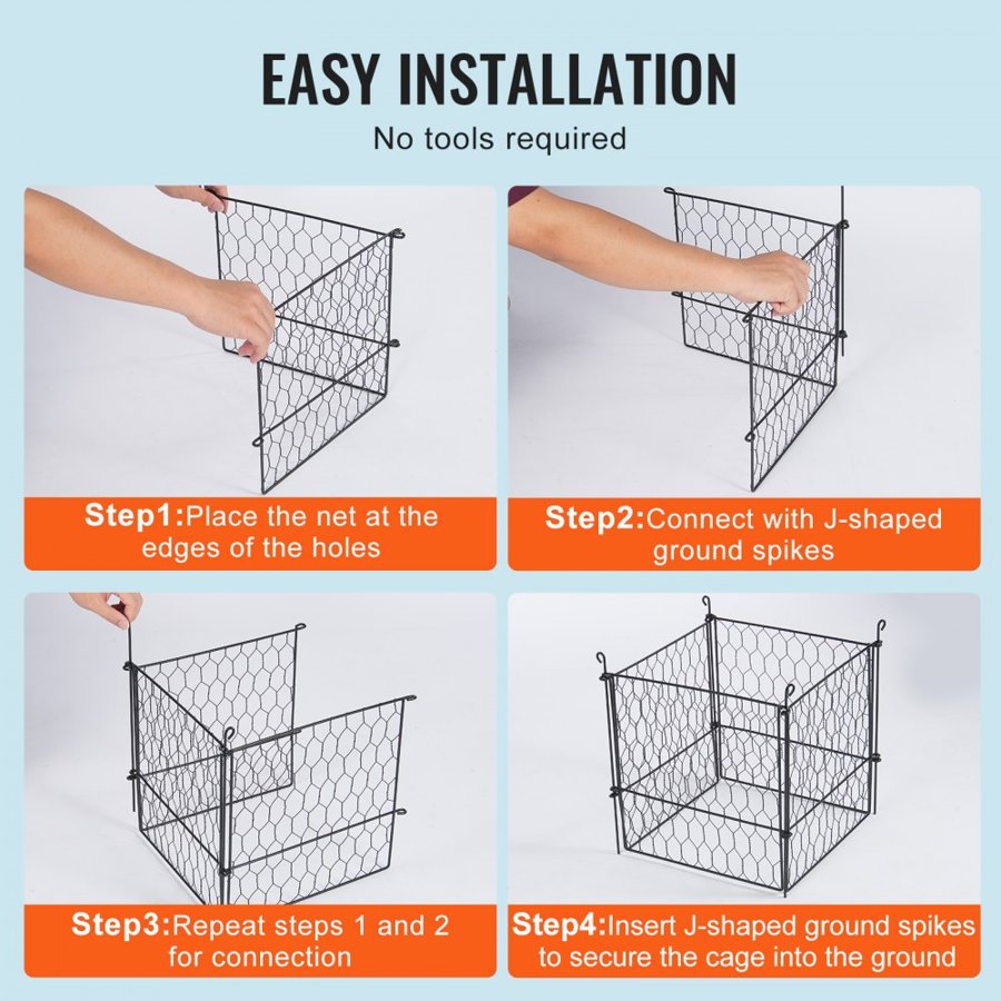 VEVOR 4 Pack Plant Protector from Animals, 13.4'' x 13.4'' Chicken Wire Plant Protector, Plant Cages for Outdoor Plants, Flowers & Vegetables, Keeps Bunny Chicken Squirrels Out, 16pcs Metal Mesh