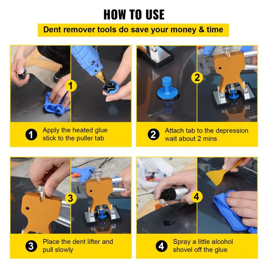 VEVOR Dent Removal Tool, 89 Pcs Paintless Dent Repair Tools, Led Baffle Board Car Dent Repair Kit, Glue Puller Tabs Dent Puller Kit for Auto Dent Removal, Minor Dents, Door Dings And Hail Damage