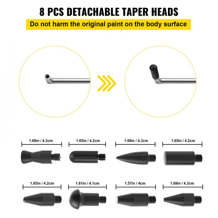 VEVOR Rods Dent Removal Kit, 13 Pcs Paintless Dent Repair Tool, 5 Pcs Stainless Steel Dent Rods, 8 Pcs Tapper Heads, Professional Hail Dent Removal Tool for Minor Dents, Door Dings and Hail Damage
