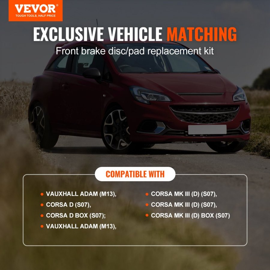 VEVOR Front Brake Kit for Vauxhall Adam(M13), Corsa D (S07), Corsa D Box/Hatchback (S07), Brake Rotors Ceramic Brake Pads Replacement Kit, 257mm Front Rotors