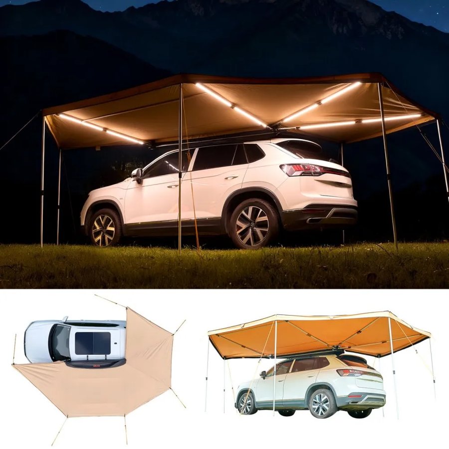 VEVOR 270 Degree Car Awning – 133 sq. ft., LED, Side Canopy